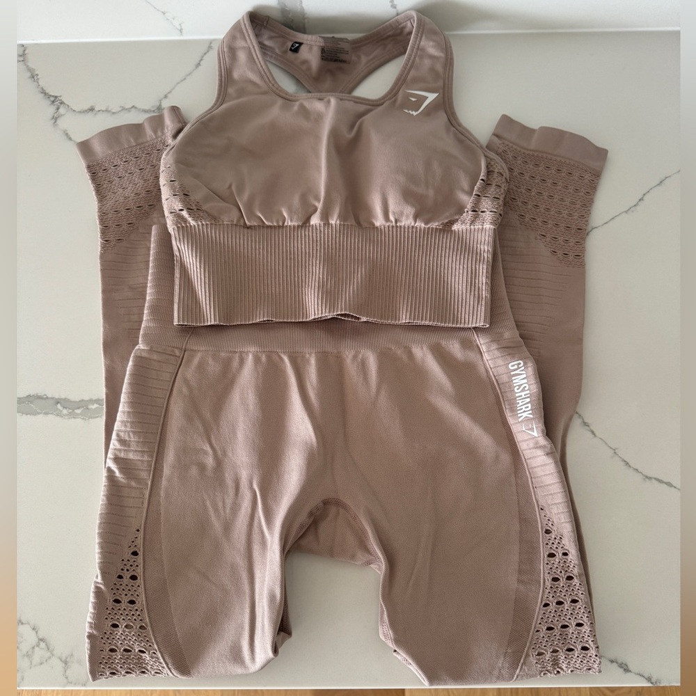 Gymshark Seamless Legging and Sports Bra Tan Small